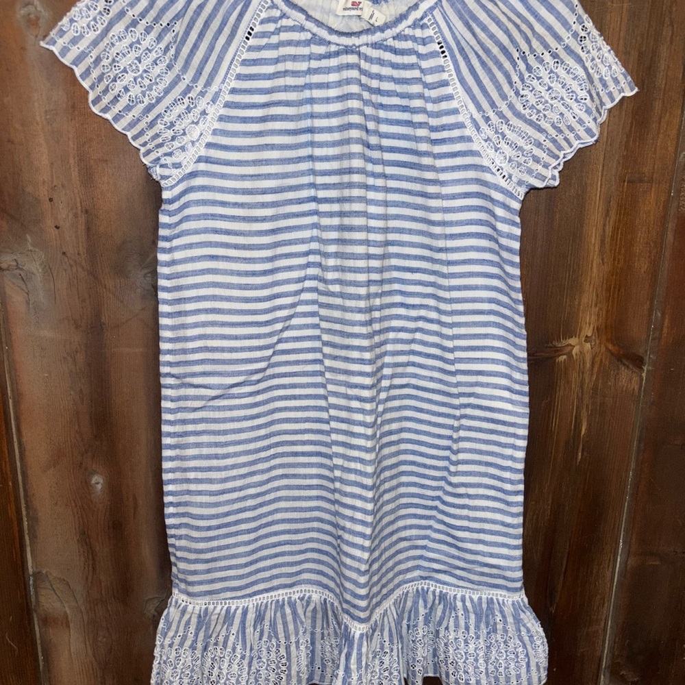 Vineyard Vines Blue and White Striped Girls Eyelet Dress